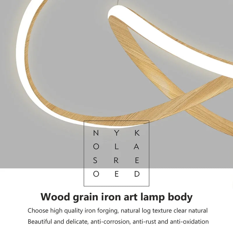 Nordic LED Pendant Lamp Wood grain rings Hanging Aluminum Line Remote Dimming Lighting For Master Bedroom Living Room Light