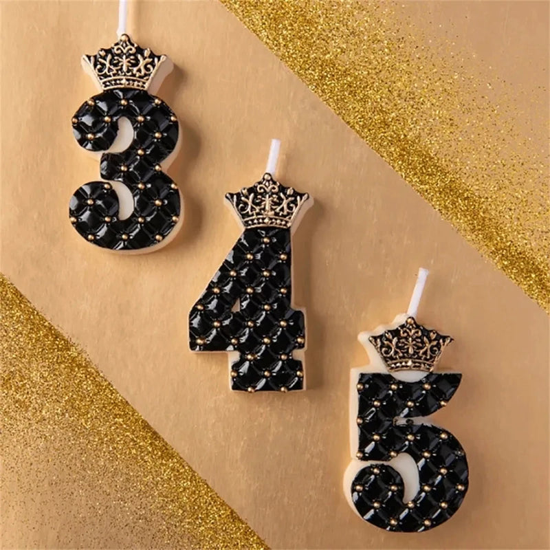 Black/White Crown Number Candle 0-9 Birthday Cake Decoration Topper Birthday Party for Happy Birthday Cake Decoration