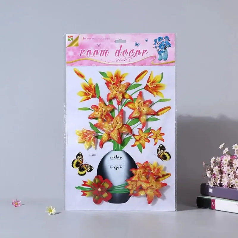 Waterproof Butterfly Floral Wall Sticker, Removable 3D Stickers, DIY Decals, Vase Decoration, Home, Window, Bedroom