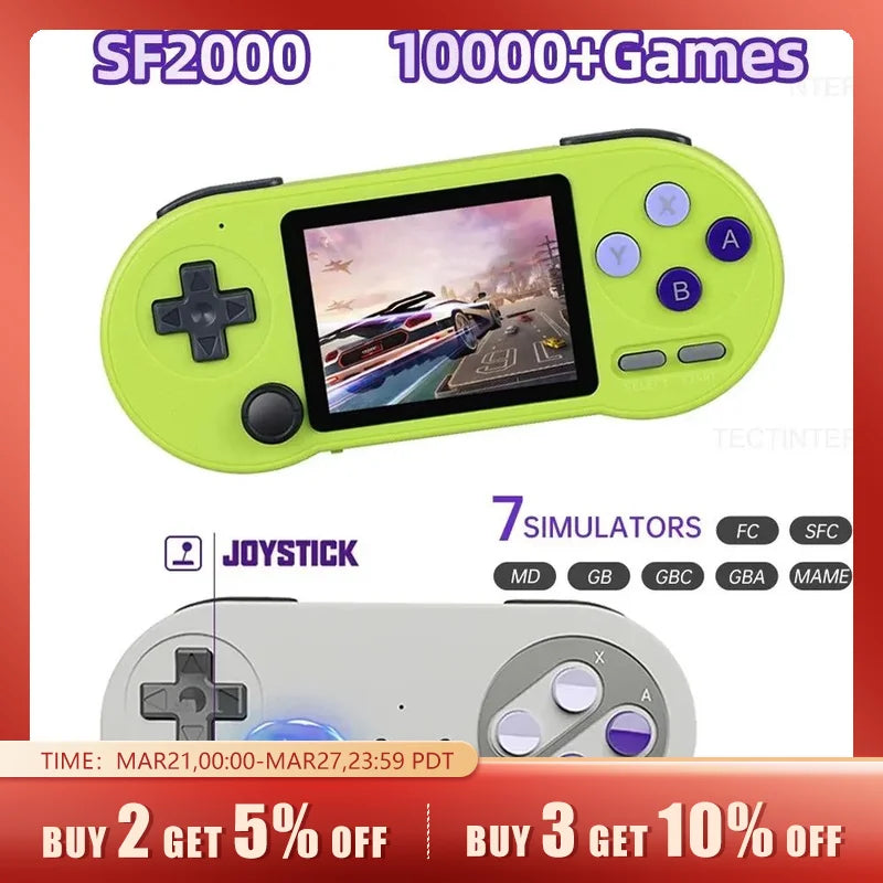 SF2000 Handheld Game Player 3 Inch IPS Screen Portable Mini Video Game Console Built-in 10000+ Games For SNES GBA Sega For Kids