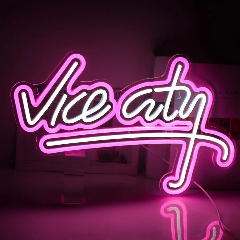 Vice City Neon Sign for Wall Decor, USB LED Neon Light, Bedroom, Kids Room, Game Room, Bar, Party Decor, Man Cave Home Artwork