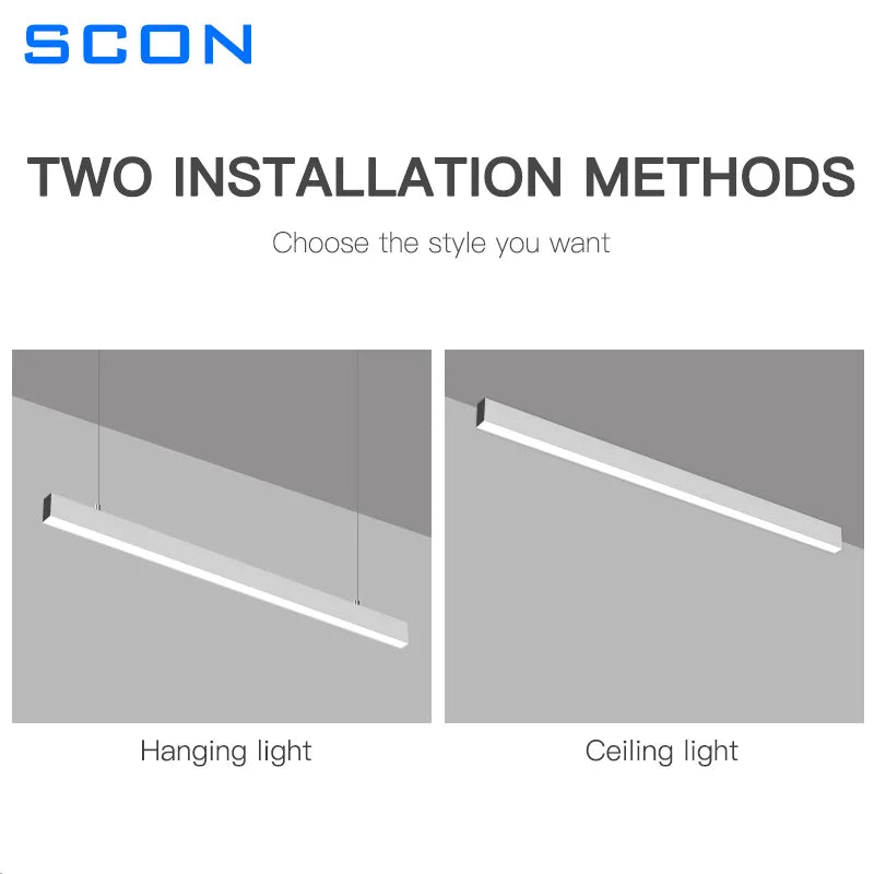 SCON Modern Linear Pendant Lights Minimalist LED Long Strip Lighting For Dining Table Office Room Cord Hanging Lamp Lustre