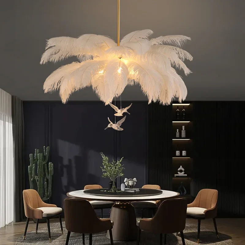 Feather Light Pendant Lamp Colorful Feathers Ceiling Chandelier LED Living Room Bedroom Dressers Ceiling Hanging Lightings Decor