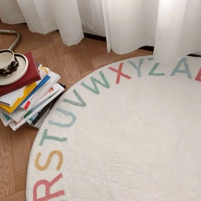 Round Fluffy Carpet For Living Room Modern Furry Mat for children White Bedroom Carpet Kids Carpet Baby Rug Alphabet Kids Carpet