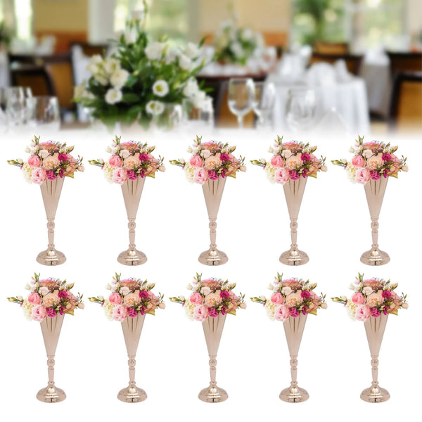 10 Pcs Metal Tabletop Flower Stand Luxury Trumpet Shape Vases 14inch for Wedding Decor Gold/Silver