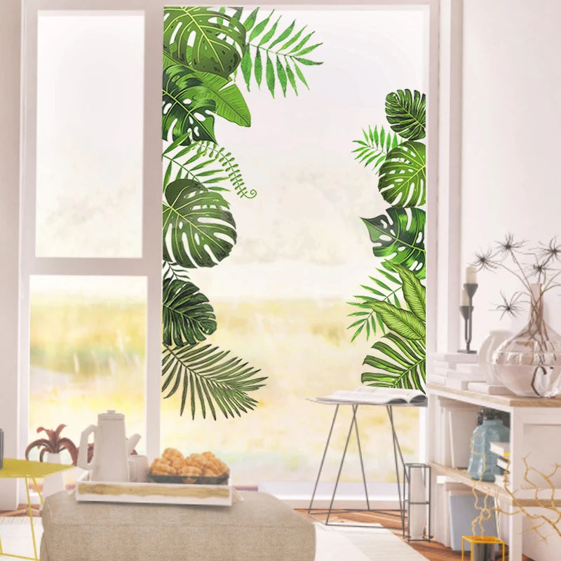 Tropical Green Plant Leaves Wall Stickers Palm Tree Leaf Wall Decals for Home Living Room Bedroom Decoration PVC Mural Wallpaper