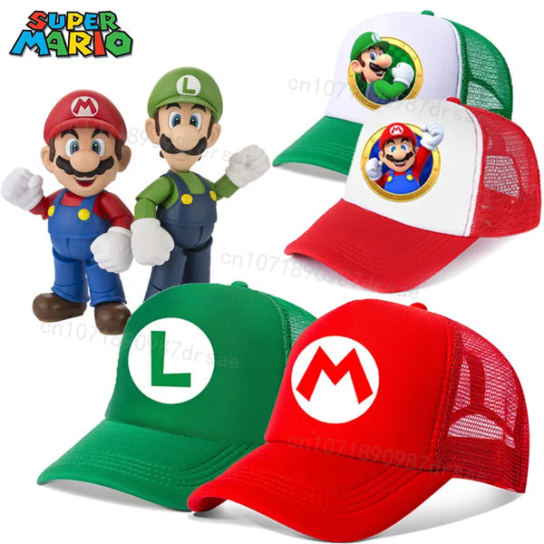 Super Mario Bros Cap Luigi Peach Princess Children’s Anime Game Figures Baseball Cap Mario Costume Sunshade Letter Hat Kids Gift