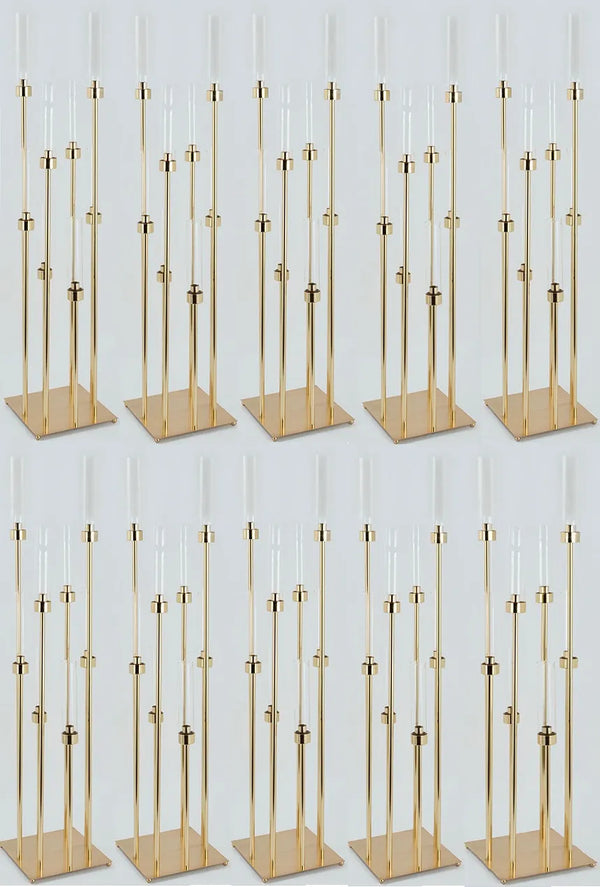 5pcs 10pcs 8heads Gold Acrylic Candle Holder Pillar Candles Metal Stand for Wedding Stage Decoration Walkway