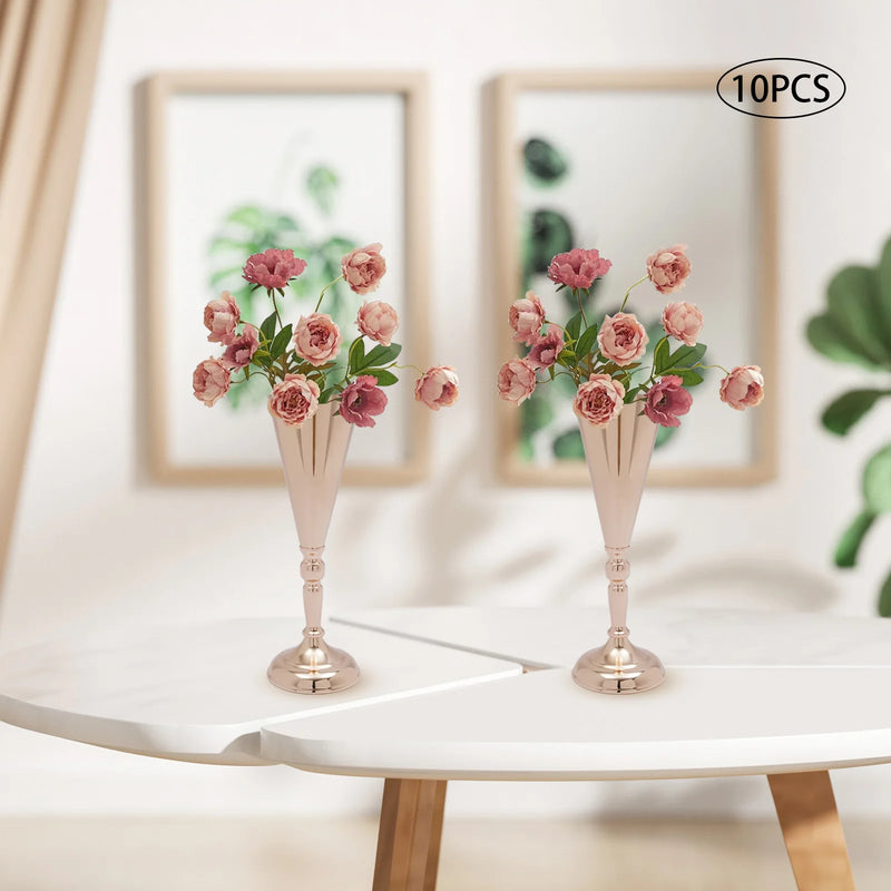 10 Pcs Metal Tabletop Flower Stand Luxury Trumpet Shape Vases 14inch for Wedding Decor Gold/Silver