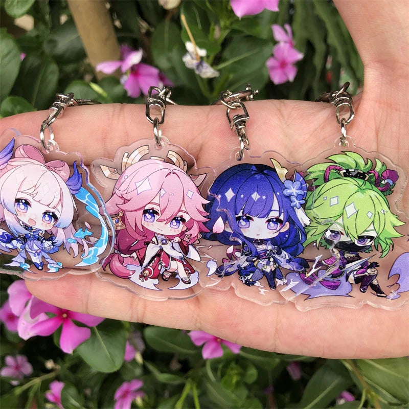 Game Anime Genshin Impact Tartaglia Hu Tao Arataki Itto Scaramouche Keychain Accessories Key Chain Pendant Cartoon Badge