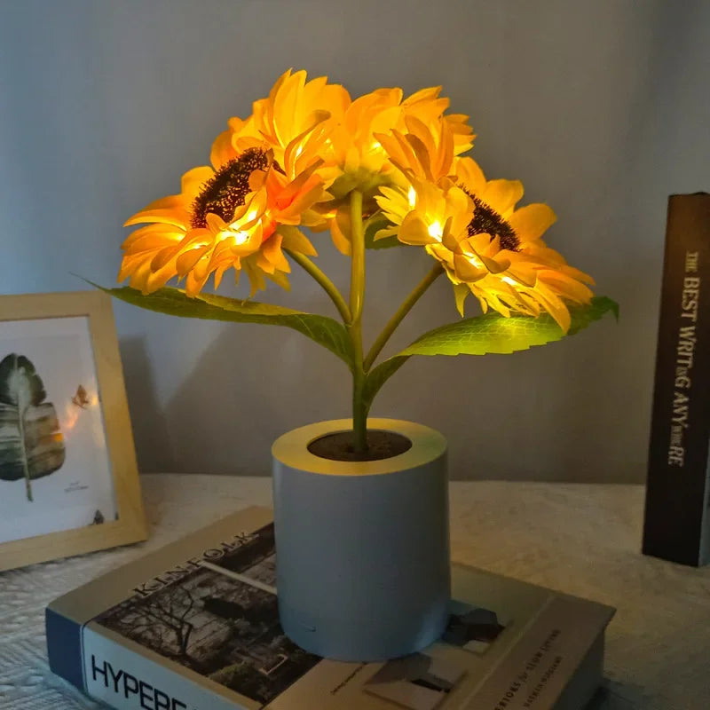 Sunflower Night Light Rechargeable Table Decor Flower Lamp Bedroom Lamp Creative Lighting for Kids Friend Birthday Holiday Gift