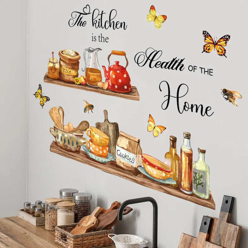 Butterfly Teapot Wall Sticker for Kitchen Cabinet Living Room Bedroom Home Decoration Wash Basin Cupboard Wall Decals Adhesive