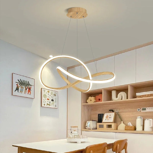 Nordic LED Pendant Lamp Wood grain rings Hanging Aluminum Line Remote Dimming Lighting For Master Bedroom Living Room Light