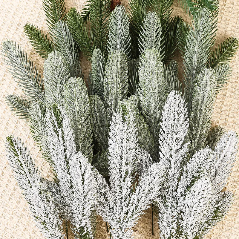 10/5Pcs Christmas Artificial Pine Needles Branches Snow Pine Fake Plants DIY Xmas Tree Wreath Ornaments Home Xmas New Year Gifts