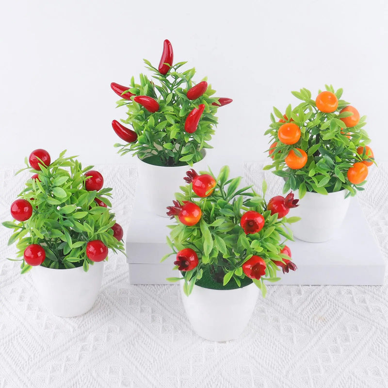 Artificial Plants Bonsai Orange Pomegranate Fruit Tree Windowsill Decor Plastic Courtyard Fake Plants Pot For Home Decoration