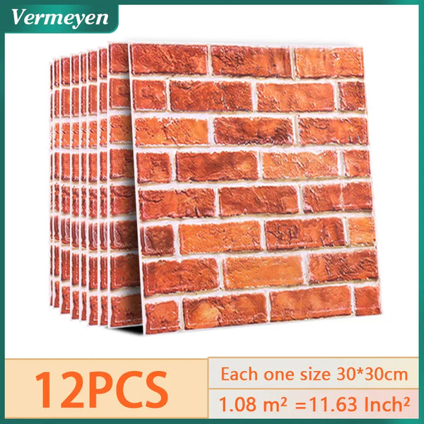 12pcs Wall Sticker 3D Brick Self-Adhesive PVC Wallpaper for Bedroom Waterproof Toilet Stickers DIY Home Wall Decor Dropshipping