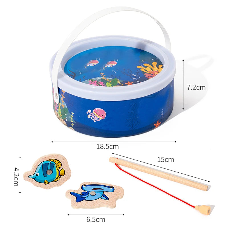 Montessori Wooden Magnetic Fishing Toys for Baby Cartoon Marine Life Cognition Fish Games Education Parent-Child Interactive