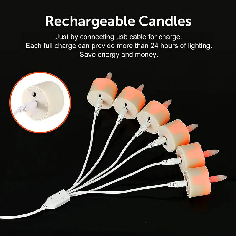 Pack of 6 Remote Controlled w/Timer Led Tea Light USB Rechargeable Tealight Warm White 3D Wick flickering Candle Lamp Party Deco