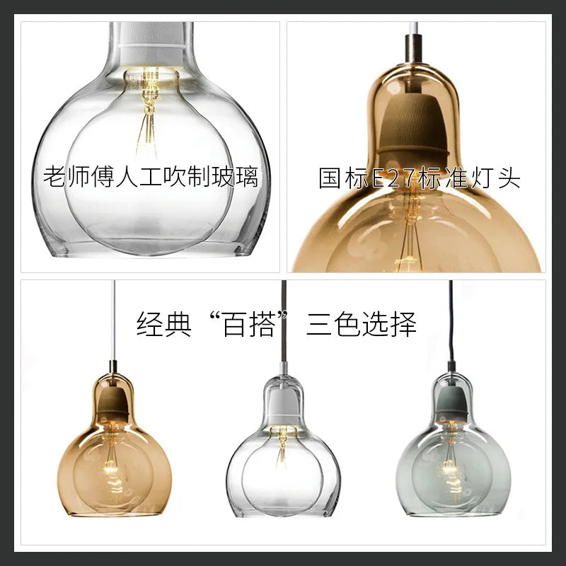 Nordic LED Glass Pendant Light Modern Dining Living Room Chandelier Clear Amber Gourd Hanging Lamps Home Decor Lighting Fixtures