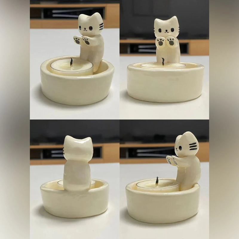 Kitten Candle Holder Cute Grilled Cat Aromatherapy Candle Holder Desktop Decorative Ornaments Birthday Gifts