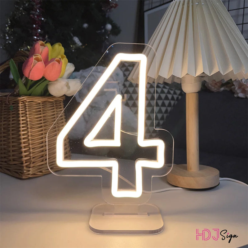 1-10 Wedding Numbers Neon Lights Sign Birthdays Home Decor Room Decoration Desk Lights Bedroom Neon Lamps Led Luminous Signs