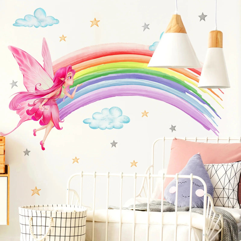 Elf Butterfly Girl Unicorn Flower Wall Stickers for Kids Room Baby Girl Wall Decals PVC Home Decor Wall Stickers Bedroom Murals