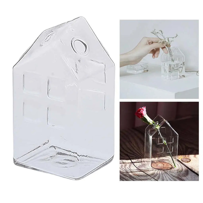 Small Clear Glass Vase Hydroponic House Shaped Simple Home decoration for Tabletop Centerpiece Wedding Flower Arrangement