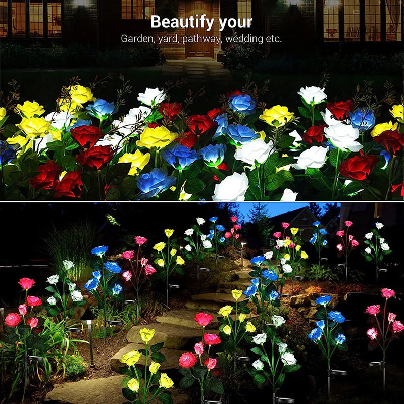 7 Head Solar LED Simulated Rose Lights Garden Lawn Lights Outdoor IP65 Waterproof Landscape Lights Yard Decoration Solar Lights