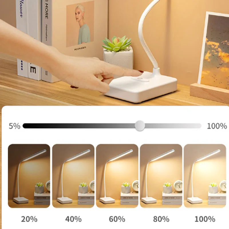 LED Table Lamp Dimmable Touch Night Light Eye Protection Foldable Table Lamp USB Rechargeable Study Reading Light Bedside Lamp