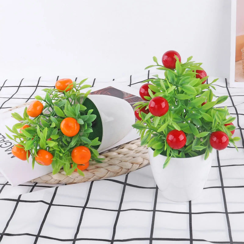 Artificial Plants Bonsai Orange Pomegranate Fruit Tree Windowsill Decor Plastic Courtyard Fake Plants Pot For Home Decoration