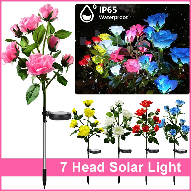 7 Head Solar LED Simulated Rose Lights Garden Lawn Lights Outdoor IP65 Waterproof Landscape Lights Yard Decoration Solar Lights