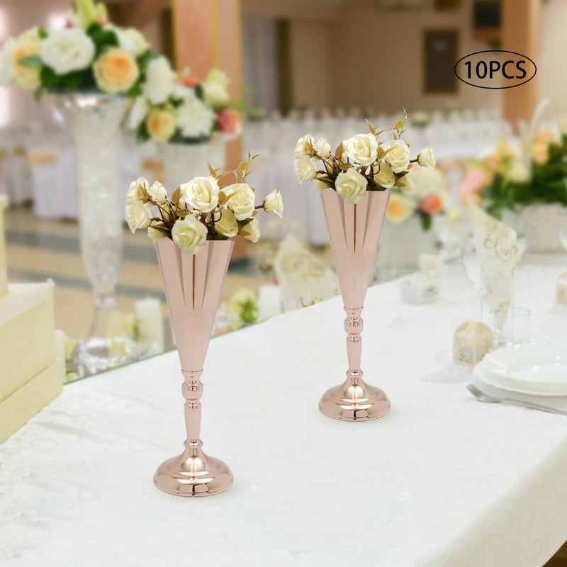 10 Pcs Metal Tabletop Flower Stand Luxury Trumpet Shape Vases 14inch for Wedding Decor Gold/Silver