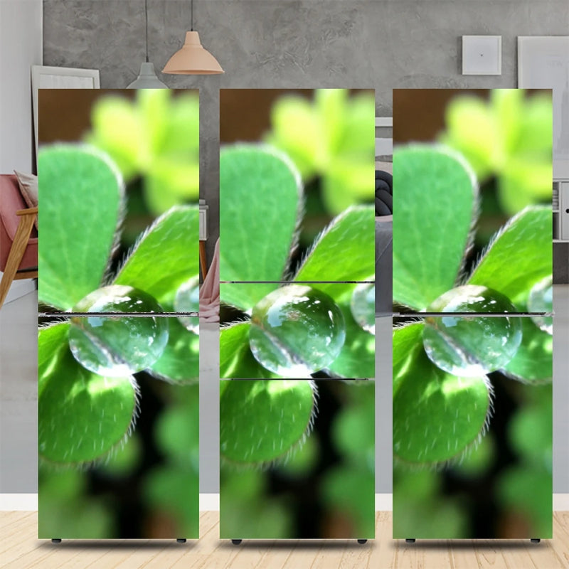 Tree Leafe Clover Print Stickers Door Cover Refrigerator Wallpaper Adhesive Freezer Vinyl Film Decor Fun Decal Art Mural Kitchen