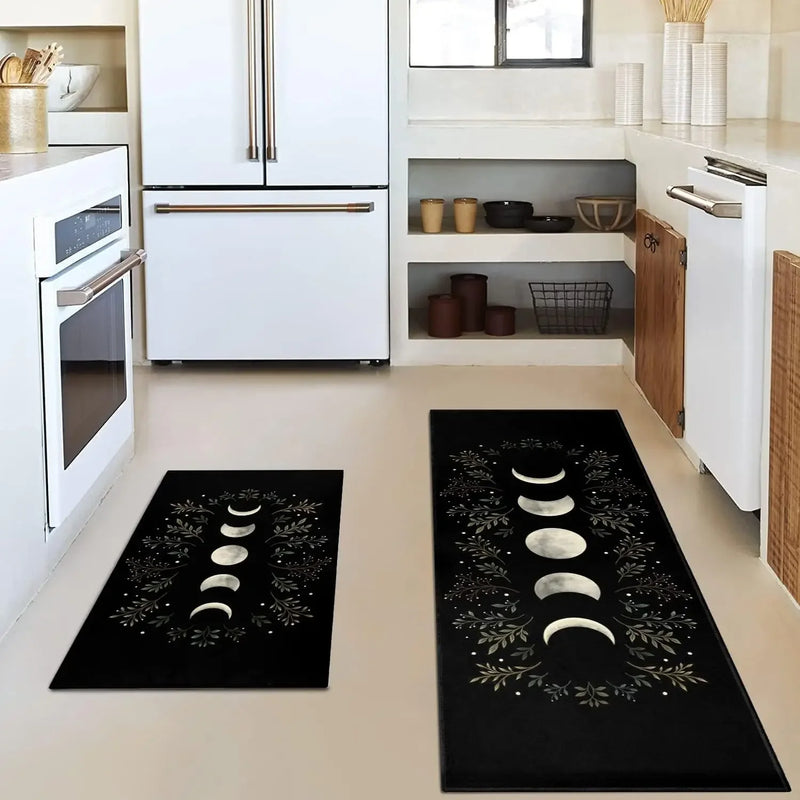 Kitchen Rug Black Gothic Witchy Moon Printed Floor Mat Anti-slip Long Strip Carpet for Bedroom Living Room Hallway Home Decor