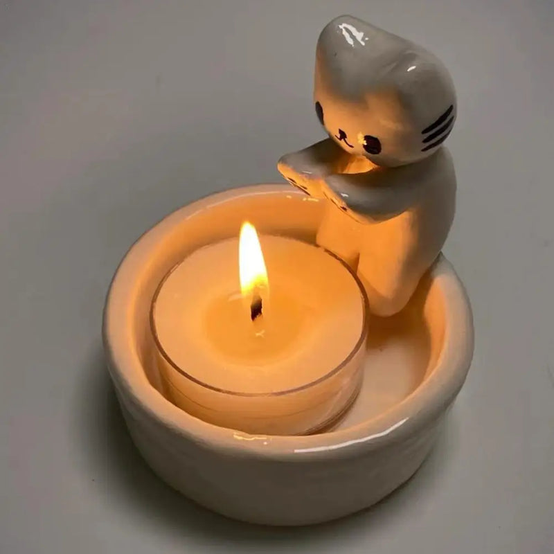 Kitten Candle Holder Warming Its Paws Cute Scented Light Holder Cute Grilled Cat Aromatherapy Candle Holder Desktop Ornaments