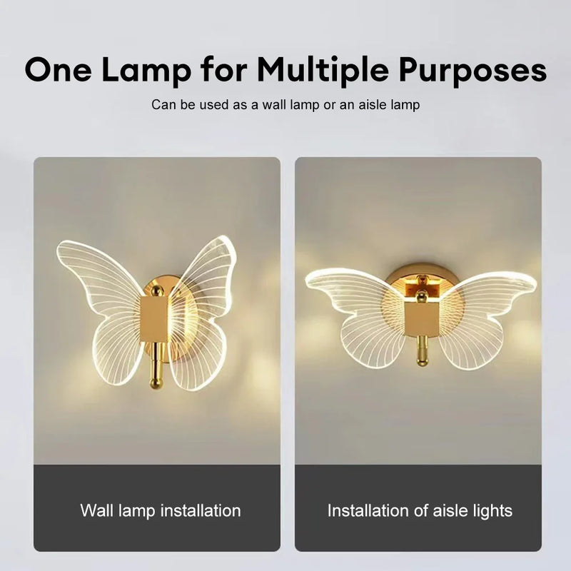 LED Butterfly Wall Lamp Indoor Lighting Home Bedroom Modern Butterfly Wall Lamp Creative Living Room Decoration Ceiling Light