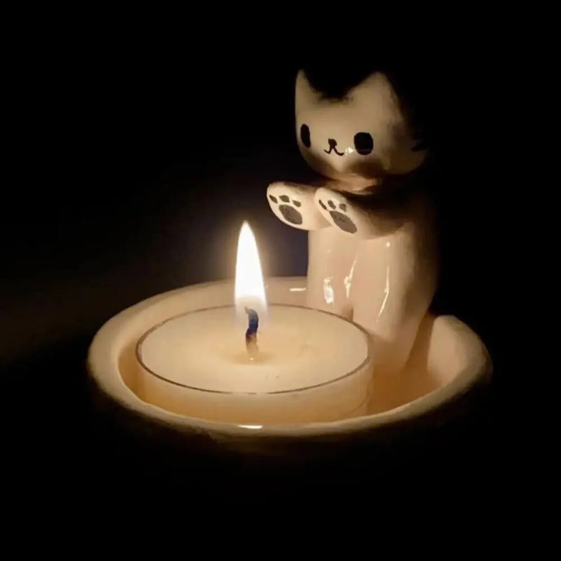 Kitten Candle Holder Cute Grilled Cat Aromatherapy Candle Holder Desktop Decorative Ornaments Birthday Gifts