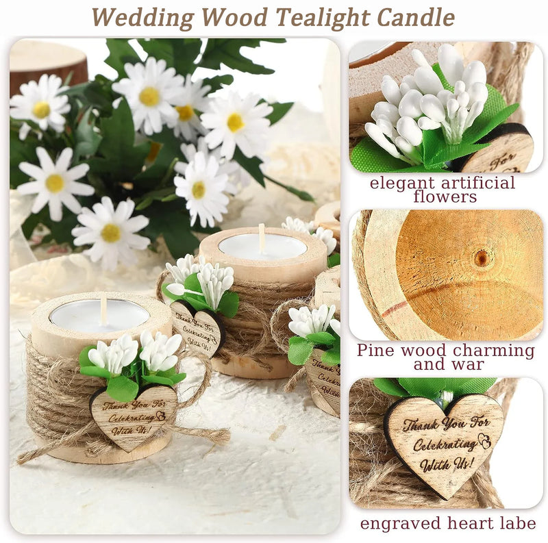 6/12/24PCS Guest Gift Candle for Wedding Wooden Tealight Candle Holders Bridal Shower Thank You Gifts for Baby Shower