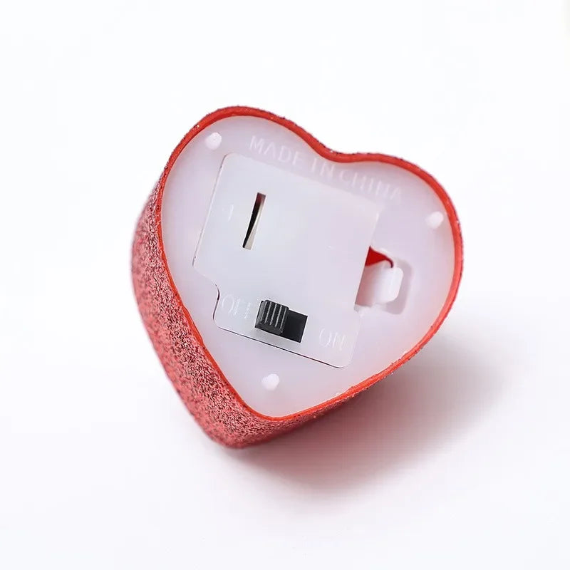 LED Glitter Electronic Candle Light Battery Powered Flameless Heart Shaped Wish Light Romantic Light for Wedding Valentine's Day