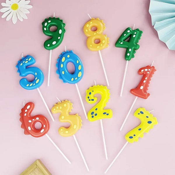 Colorful 0-9 Number Dinosuar Cake Toppers for Baby Shower Dinosaur Theme Birthday Cake Decorations Happy Birthday Cake Topper