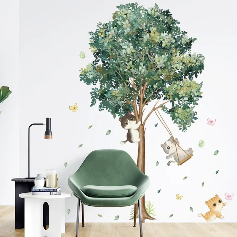 Plant Big Tree Green Leaves Wall Decals Children's Room Wall Sticker Waterproof Wall Sticker Wallpaper Paste Bedroom Decoration