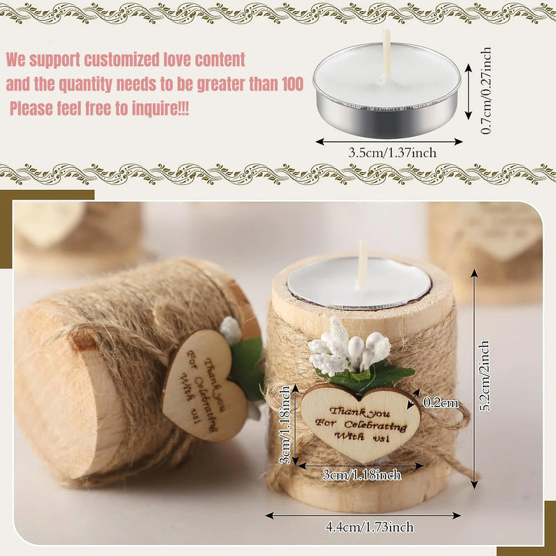 6/12/24PCS Guest Gift Candle for Wedding Wooden Tealight Candle Holders Bridal Shower Thank You Gifts for Baby Shower