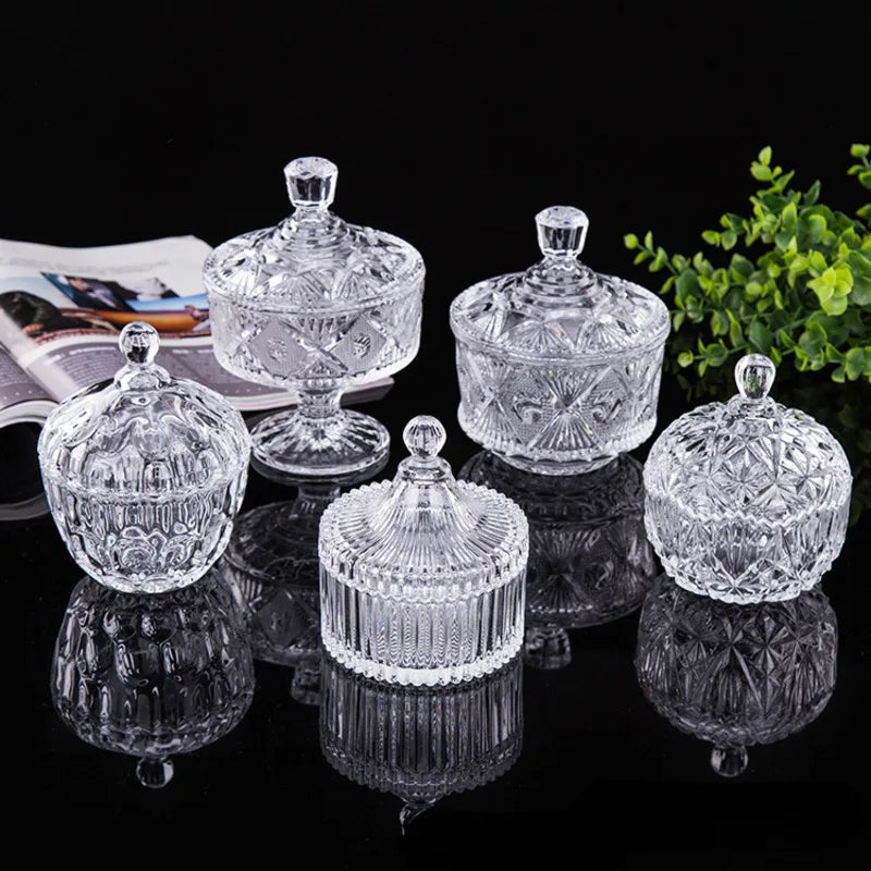 Transparent Glass Candy Jar With Lid Crystal Storage Jar Candy Cup Sugar Jar Happy Candy Cube Snack Candle Jars Decoration Home