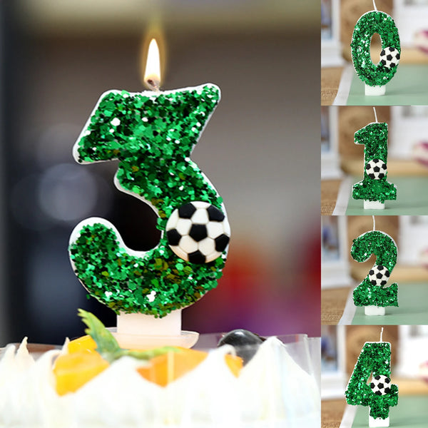 Football Children's Birthday Candles 0-4 Number Green Birthday Soccer Rugby Candle for Boy Party Cake Topper Decoration