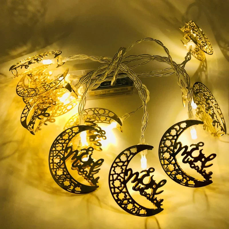 Ramadan Decoration Eid String Lights 1.65M 10LEDs Mubarak Moon Battery Powered Mubarak for Islam Decoration Outdoor Garden Decor