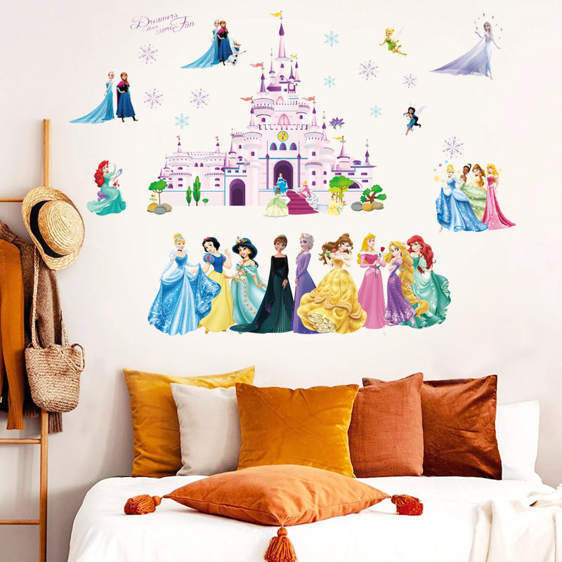 Cartoon Castle Lovely Snow White Cinderella Aurora frozen Princess  Wall Stickers For Kids Room Home Mural Art Girls Wall Decals