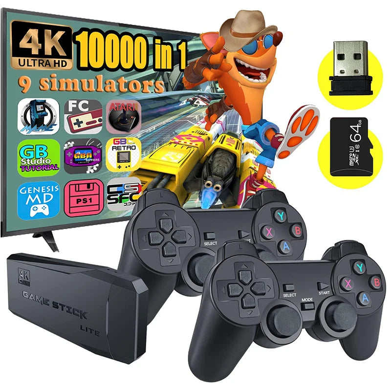 Video Game Stick Lite 4K Video Game M8 Console 64GB Double Wireless Controller For 10000 Retro Games Kid Xmas Gift