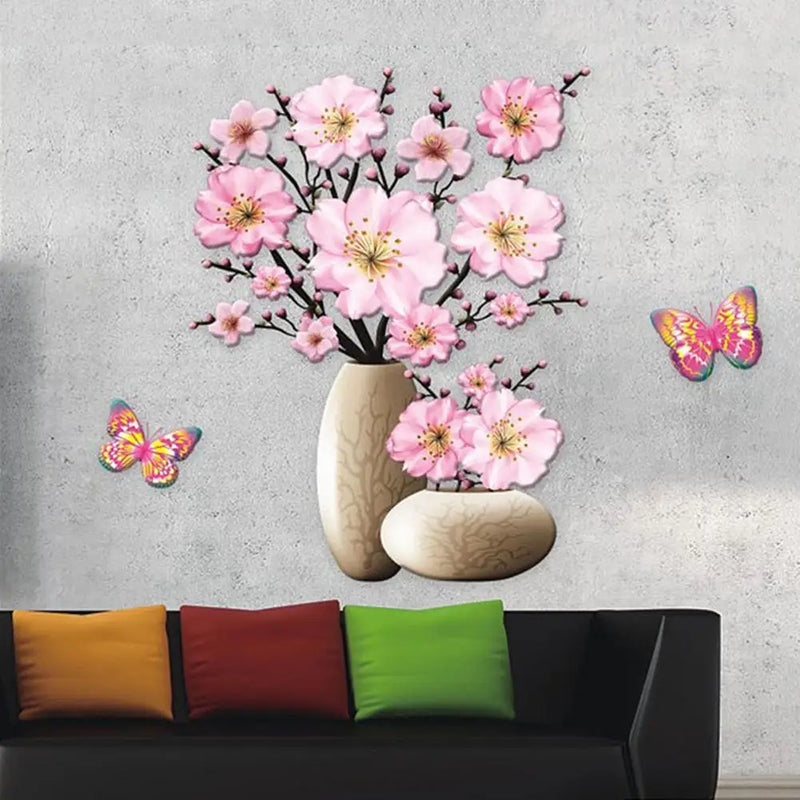 Vase Wall Sticker Waterproof Lovely Butterfly Floral Decals DIY Decoration Removable 3D Stickers Home Window Bedroom