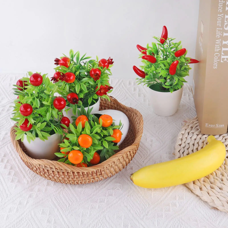 Artificial Plants Bonsai Orange Pomegranate Fruit Tree Windowsill Decor Plastic Courtyard Fake Plants Pot For Home Decoration