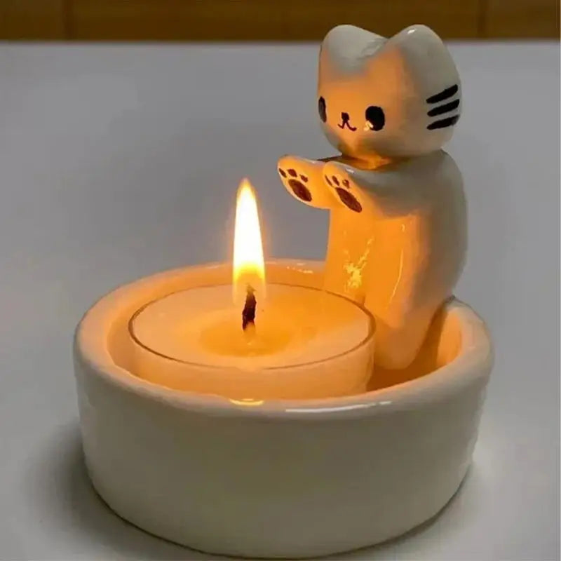 Cat Candlestick Holder Cute Candle Holder Decor Adorable Exquisite Creative Durable High Tempe Resistant Cat Warming Paws Candle